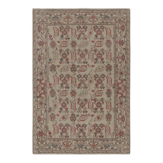 Vintage Romanian Rug in Beige, With Geometric Floral Patterns, From Rug & Kilim For Sale