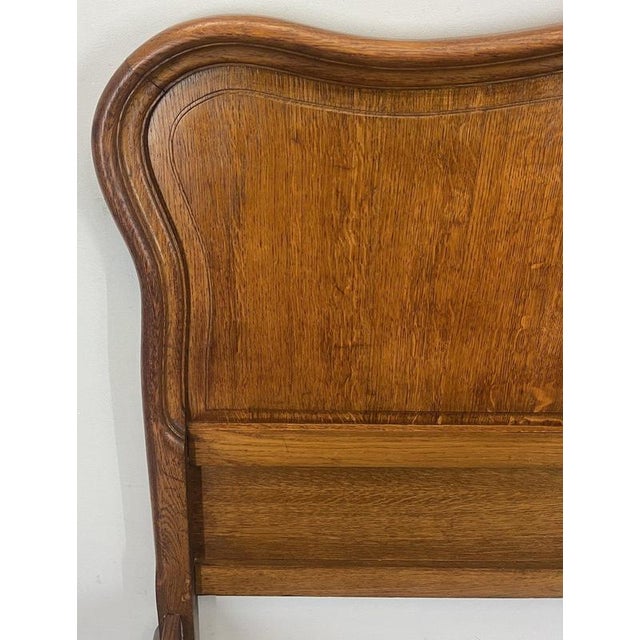 Brown Vintage French Louis XVI Style Oak Double Bed Frame with Carved Headboard For Sale - Image 8 of 12