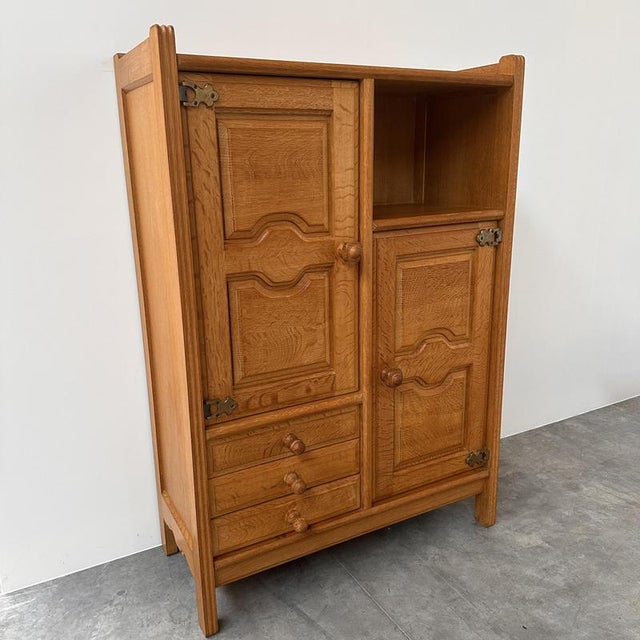 Brown Oak Cabinet by Guillerme et Chambron for Votre Maison, France, 1960s For Sale - Image 8 of 12