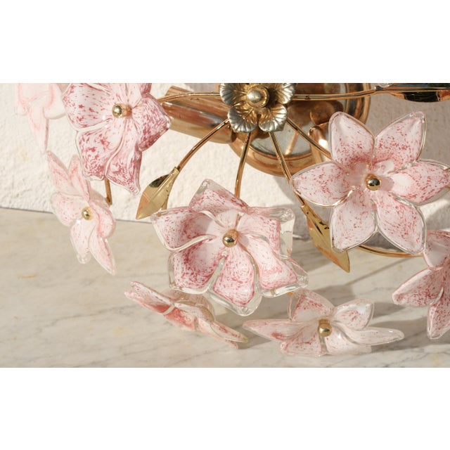 Italian Vintage Murano Ceiling Light Pink Flowers, 1970s For Sale - Image 3 of 13