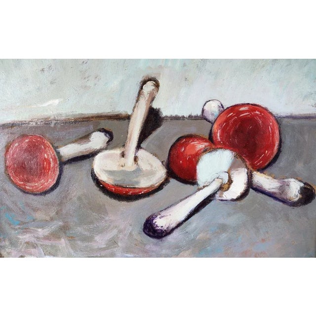 Piero Leo, Red Mushrooms, 1970s, Oil Painting, Framed For Sale - Image 7 of 13