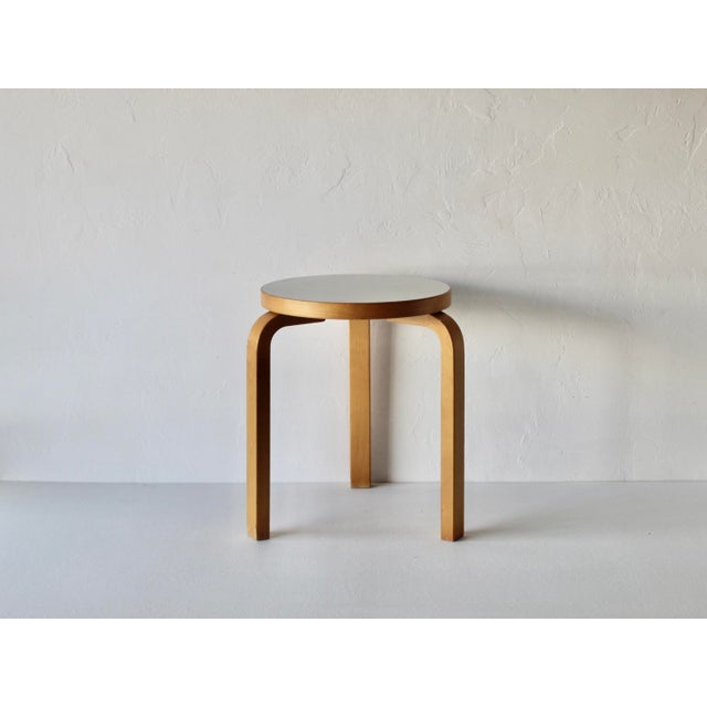 Wood 1990s Alvar Aalto 3 Legged Stool Model 60 in Birch White Top Artek For Sale - Image 7 of 13