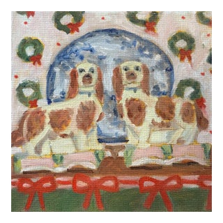 “Holiday Staffordshire Spaniels” an Original Oil Painting by Michelle Heimann For Sale