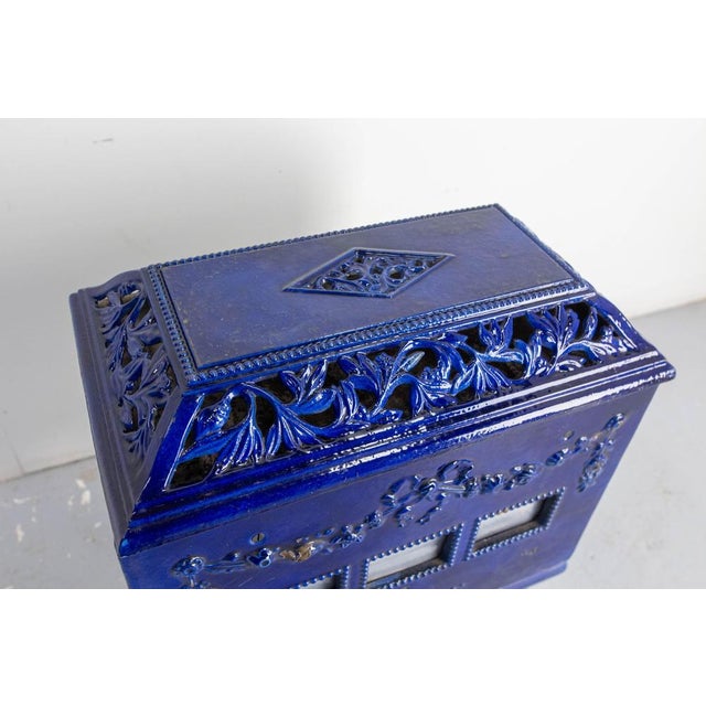 Small French Art Deco Blue Enamelled Coal Stove, 1890s For Sale - Image 9 of 10