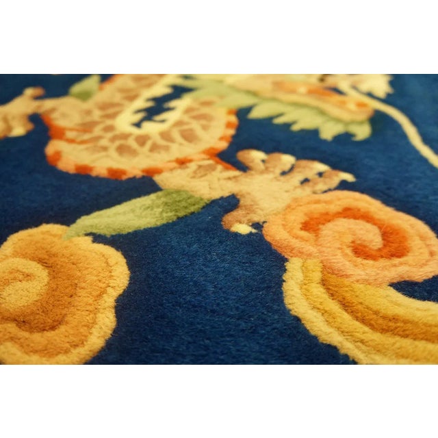 Navy Blue 1980s Navy Blue Dragon Medallion Vintage Chinese Art Deco Carpet Oval 6'' X 9' Knotted Wool Rug For Sale - Image 8 of 12