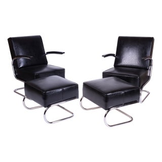 Art Deco Seating Set in Chromed Steel and Genuine Leather by Willem Hendrik Gispen for Mücke Melder, Czech, 1930s, Set of 4 For Sale
