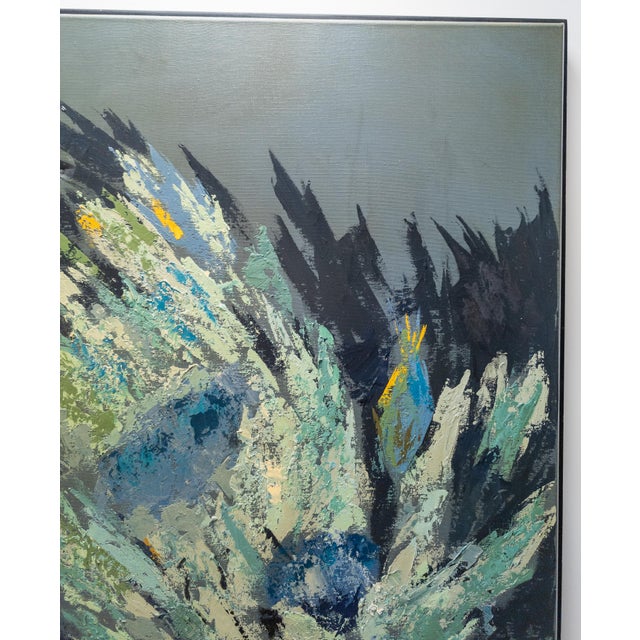 Mid-Century Modern Large Abstract Acrylic Painting of Flowers Signed Lazarus For Sale - Image 4 of 12