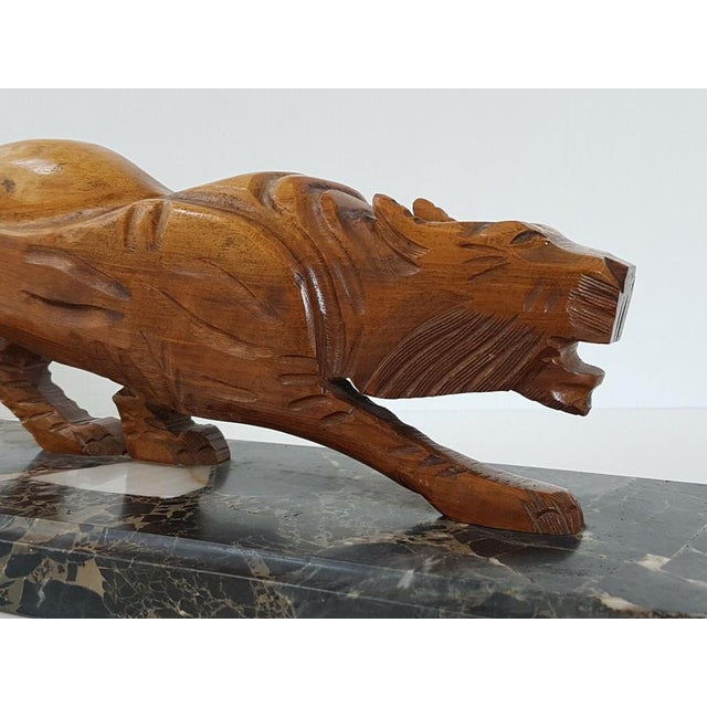 Art Deco Panther in Walnut and Marble, 1920s-1930s For Sale - Image 4 of 11