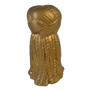 Dorothy Draper Style Ceramic Gold Tassel Candleholder For Sale
