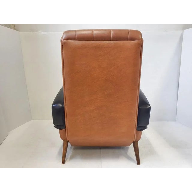 Wood Mid-Century Lounge Chair in Skaï by Marco Zanuso, 1950s For Sale - Image 7 of 10