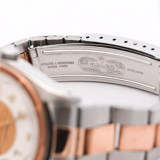 Metal 1990s Rolex Oyster Precision 34mm Two-Tone Rose Gold Steel Rare Dial Watch For Sale - Image 7 of 11