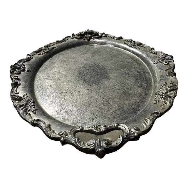 1940s–1970s Antique 1655 King Francis Large Handled Silver Plated Serving Tray For Sale