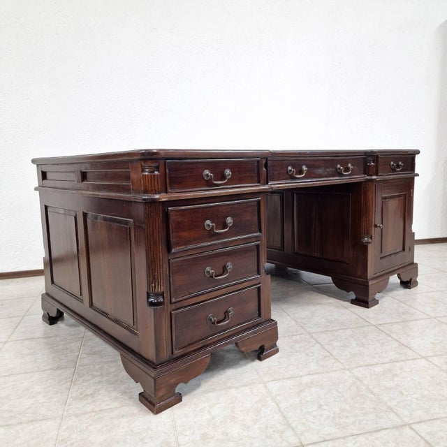 Chesterfield Mahogany Desk with Calfskin Top For Sale - Image 5 of 8