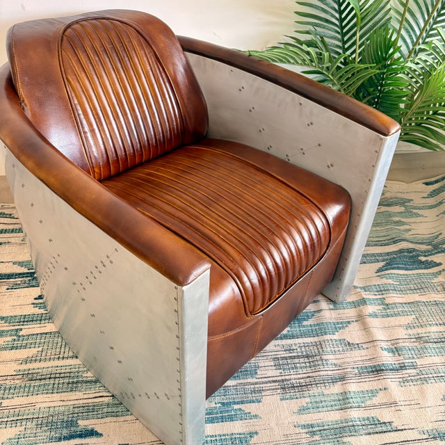 1990s Stunning Aviator Leather & Aluminum Lounge Chairs – Pair For Sale - Image 4 of 10