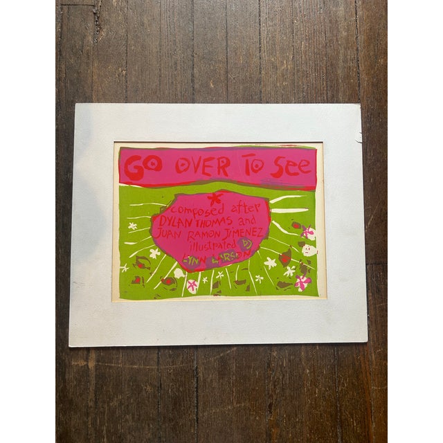 1960’s original folk art silkscreen serigraph laid on matboard in the style of Corita Kent. Measures 21.5x18 total and...