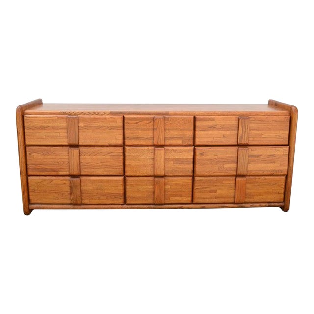 1980s Boyd 9 Drawers Mid-Century Modern Credenza Dresser Sideboard Carved Pulls For Sale