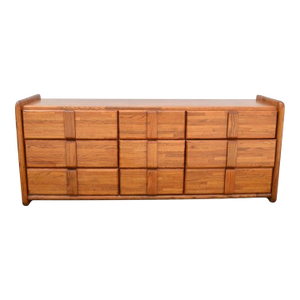 1980s Boyd 9 Drawers Mid-Century Modern Credenza Dresser Sideboard Carved Pulls