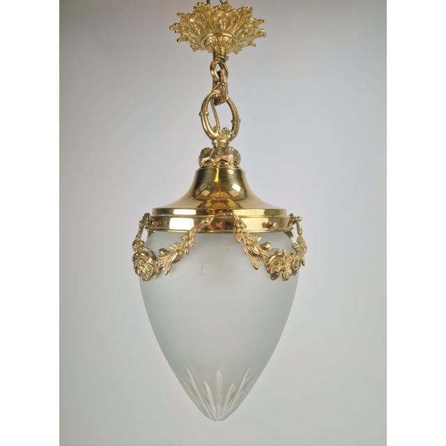 Vintage French Brass Ceiling Lamp with Sanded Glass Shade, 1950s For Sale - Image 13 of 13