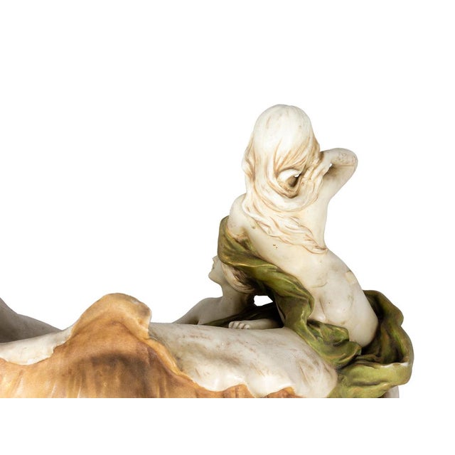 Beige Art Nouveau Porcelain Centerpiece with Nymphs from Royal Dux Bohemia, 1900s For Sale - Image 8 of 14
