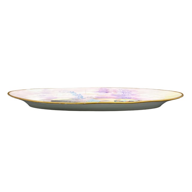 Ceramic Antique Continental Hand-Painted Porcelain Fish Platter With Wisteria and Gilt Details – Aesthetic Movement For Sale - Image 7 of 13