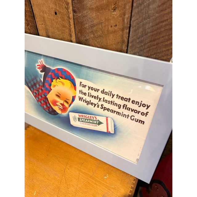 Mid-Century Modern Vintage Wrigley’s Spearmint Chewing Gum Advertising Sign Framed C1940 For Sale - Image 3 of 5