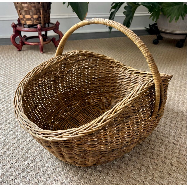 Mid 20th Century Mid 20th Century French Large Rattan Market Basket For Sale - Image 5 of 10