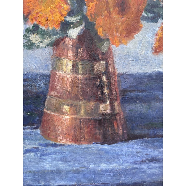 Blue G. Gagneau, Composition with Dahlias and Gerberas, 1933, Oil on Board For Sale - Image 8 of 18