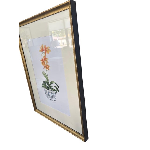 2000 - 2009 Pair of Vintage Framed Orchid Botanical Prints in Chinoiserie Pots For Sale - Image 5 of 12