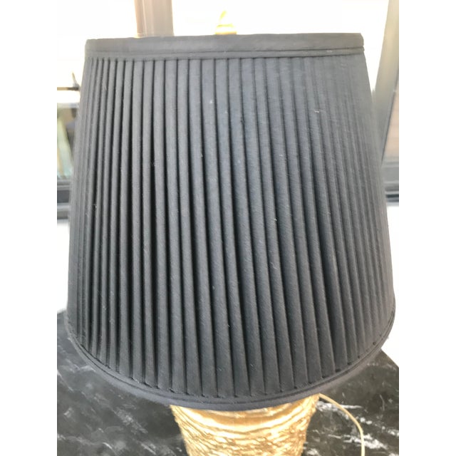 1960s Gold Painted Raffia Table Lamp With Black Shade For Sale - Image 4 of 10