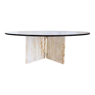 Round Marble, Glass, Chrome Coffee Table, Milo Baughman Attributed, Circa 1975 For Sale