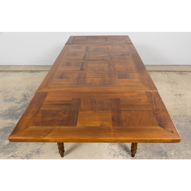 French Louis XVI Style Walnut Extendable Dining Table With Parquetry Top, Provence For Sale - Image 16 of 17