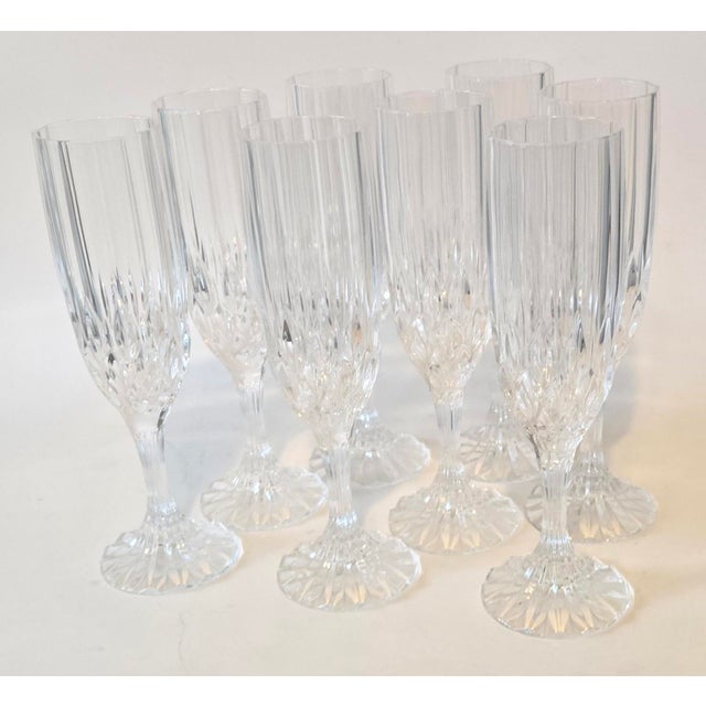 Vintage French Crystal Champagne Flutes- Set of Eight For Sale - Image 4 of 15