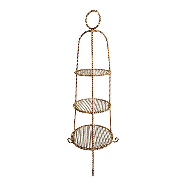 Mid 20th Century Italian Gold Tole Rope 3-Tier Conservatory Etagere For Sale