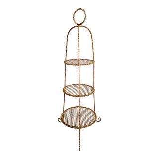 Mid-Century Italian Gold Tole Rope 3-Tier Conservatory Etagere For Sale