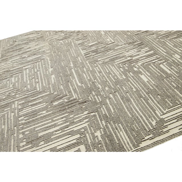 Beige Modern Beige Moroccan Style Wool Rug Featuring an Abstract Design by Apadana For Sale - Image 8 of 10