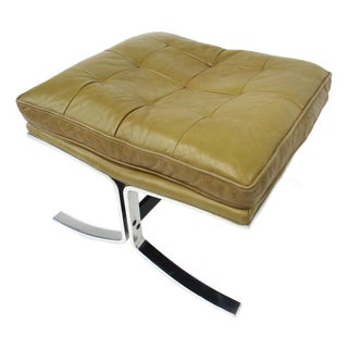Barcelona Styled Leather Chrome Ottoman Stool For Sale