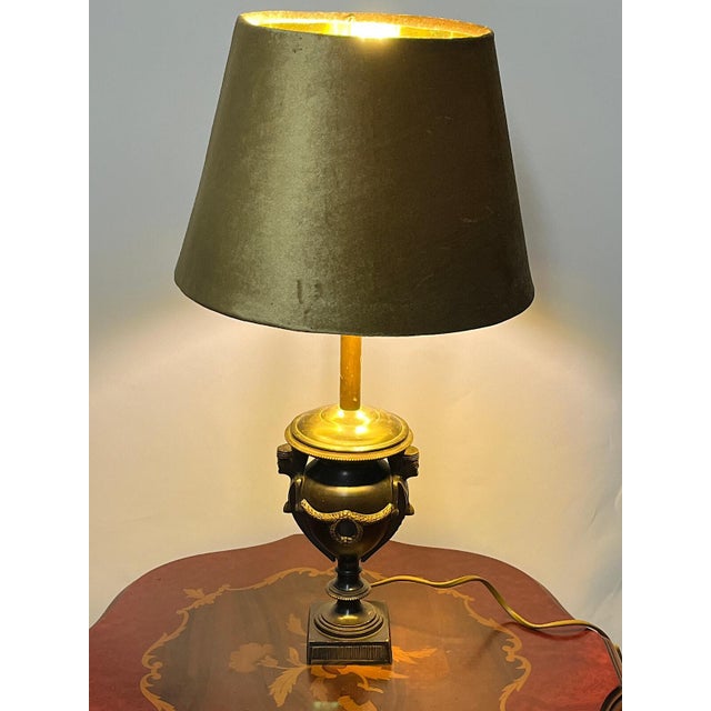 Antique Brass Fabric Shade Cherub Table Lamp, 1930s For Sale - Image 10 of 11
