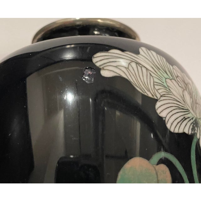 Black Meiji Style Japanese Cloisonné Floral Vase For Sale - Image 8 of 9