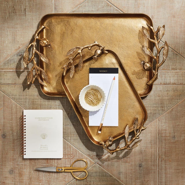 Metal Pomegranate Branch Decorative Trays, Set Of 2 For Sale - Image 7 of 11