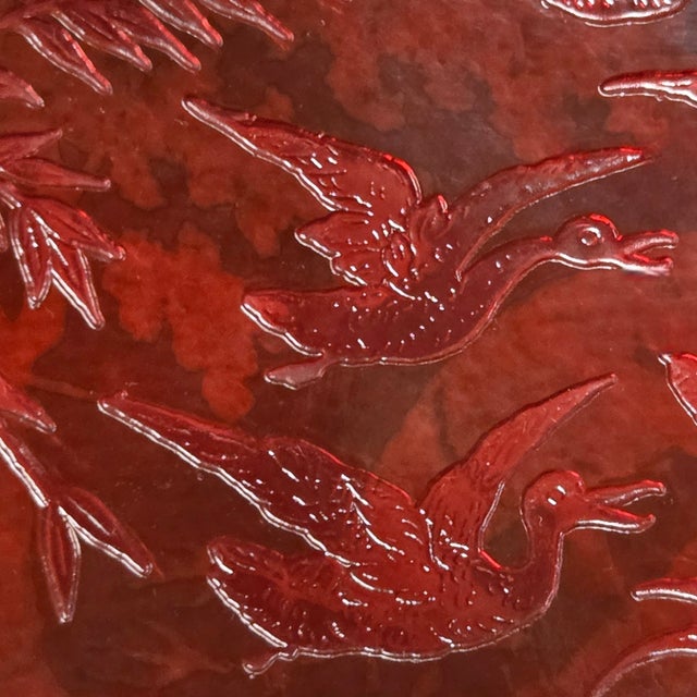 Early 20th Century Saint Louis Ruby Red Crystal Hunting Scene Flask — Stag & Geese Engraving 6.5" For Sale - Image 9 of 14