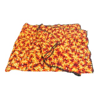 Vintage 60s/70s Handmade Colorful Crochet Retro Blanket Throw For Sale