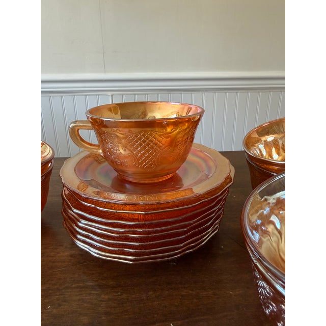 Traditional Federal Glass Normandie Bouquet Lattice Iridescent Depression Glassware Set - Set of 15 For Sale - Image 3 of 12