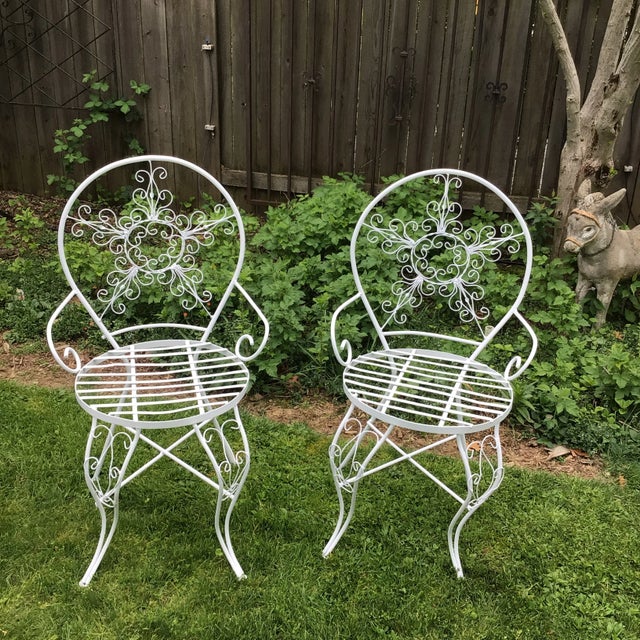 Ornate Iron Garden Arm Chairs - Set of 4 For Sale In Sacramento - Image 6 of 12