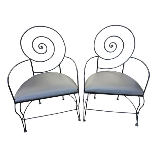 1970s Art Nouveau Spiral Iron Armchairs - Pair For Sale