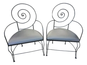 1970s Art Nouveau Spiral Iron Armchairs - Pair