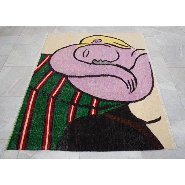 Hand Woven New Rug Kilim - Pablo Picasso Art Inspired - Contemporary Area Rug 3′8″ × 5′ For Sale - Image 6 of 17