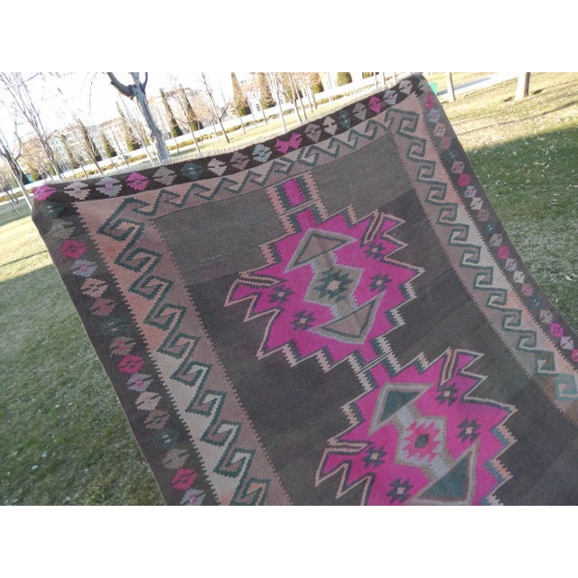 Boho Chic Vintage Turkish Kilim Tribal Runner , Extra Long Runner 4′11″ × 10′10″ For Sale - Image 10 of 12