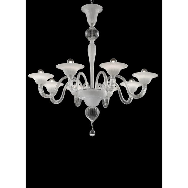 Linear Transparent and White with Silver-Leaf Murano Glass Chandelier by Simoeng, in Exhibition Piece conditions. Designed...