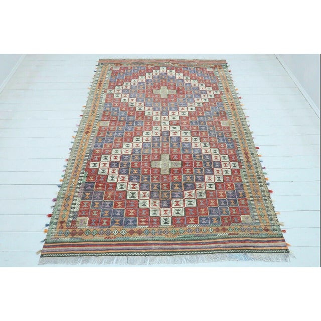 Textile Vintage Turkish Kilim Rug - 67"x101" For Sale - Image 7 of 13