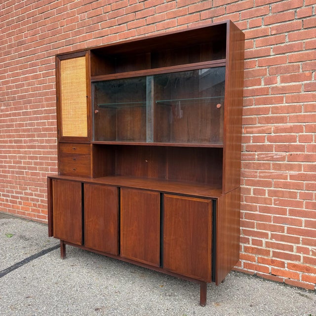 Mid-Century Modern Mid 20th Century Dillingham Esprit Walnut & Cane Credenza Hutch by Merton Gershun For Sale - Image 3 of 12